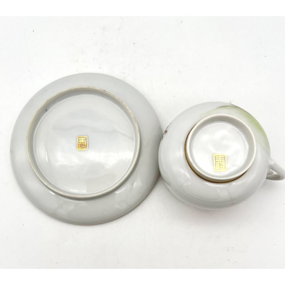 Vintage Japanese Geisha Lithophane Demitasse Teacup Saucer Cherry Blossoms Gilt - Picture 6 of 8